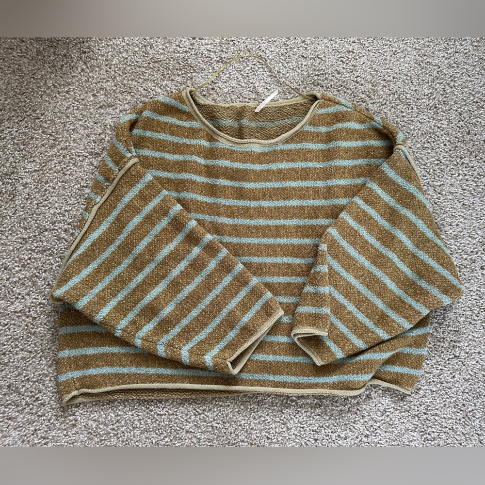 Free People Brown and Blue Striped Sweater